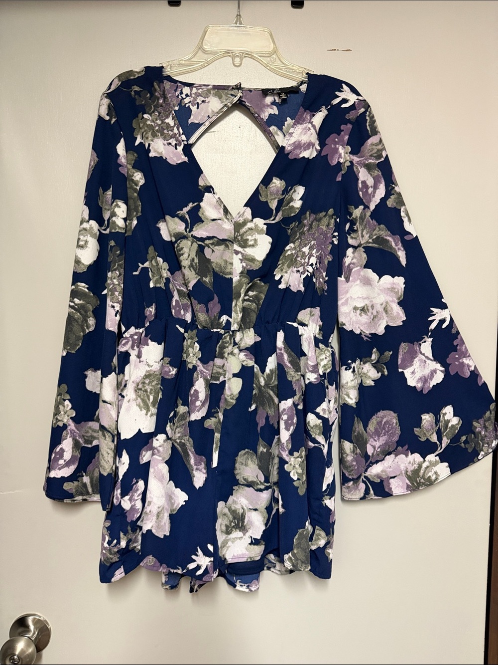 Floral Navy V-Neck Bell Sleeve Romper MD